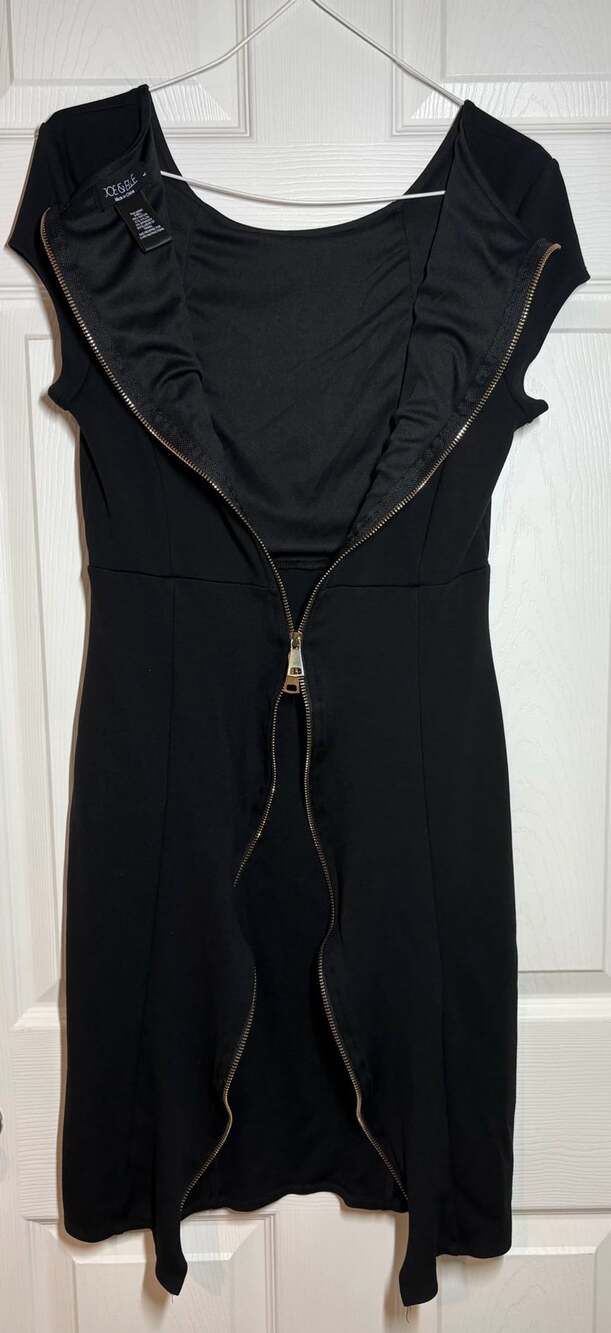 Joe & Elle Black Cap Sleeve Sheath Dress with Full Back Gold Zipper Size L